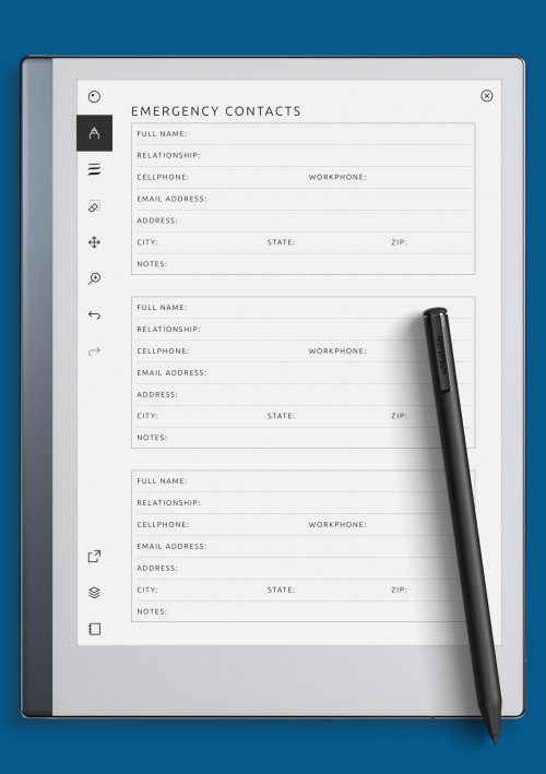 reMarkable Emergency Contacts Template