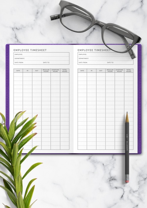 Employee Timesheet Template for Travelers Notebook