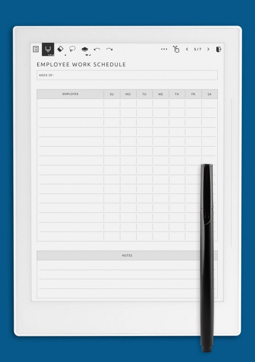 Employee Work Schedule Template for Supernote