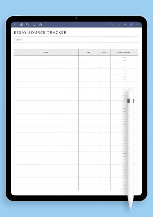 Essay Source Tracker Template for GoodNotes