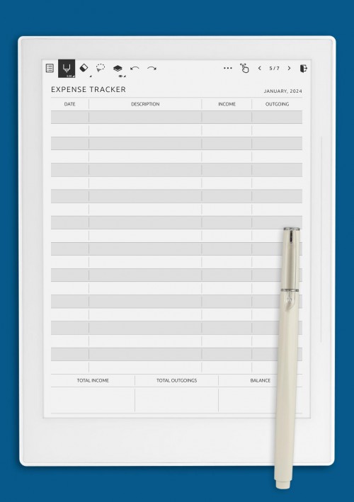 Expense Tracker - Original Style Template for Supernote A5X