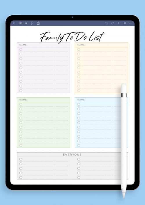GoodNotes Family To Do List for Four Persons