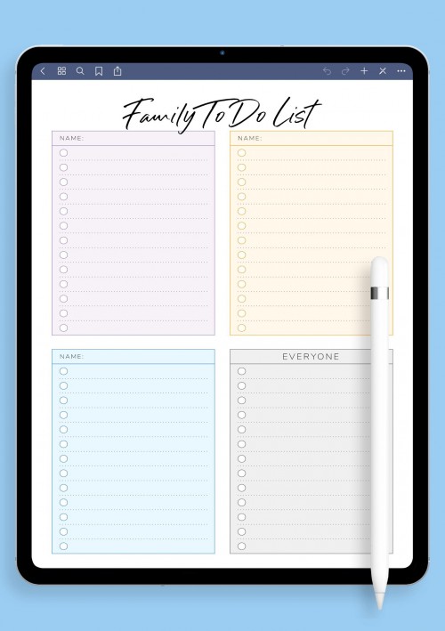 Family To Do List for Three Persons Template for GoodNotes 