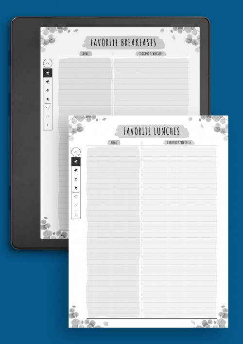 Kindle Scribe Favorite Recipes List - Floral Style Template