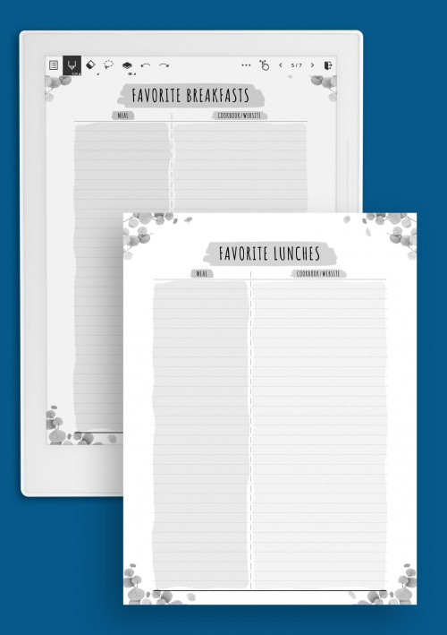 Favorite Recipes List - Floral Style Template for Supernote