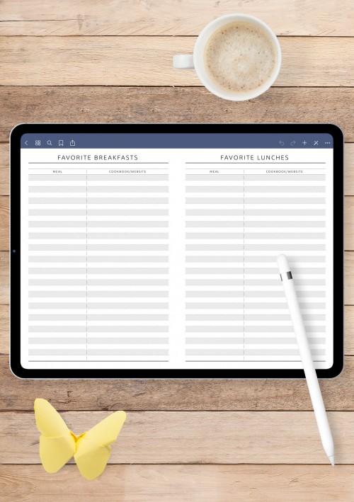 Favorite Recipes List - Original Style Template for GoodNotes