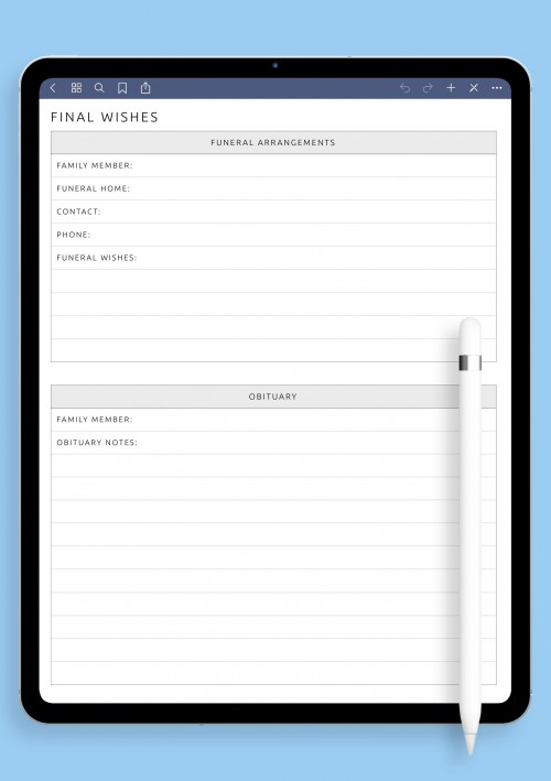 iPad & Android Final Wishes Template