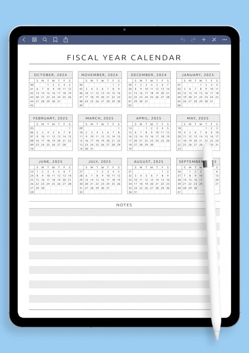 Fiscal Year Calendar Template Template for iPad & Android