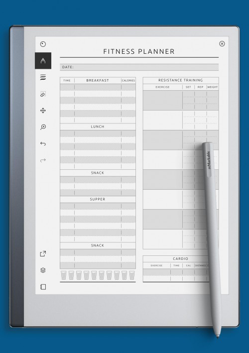 reMarkable Fitness, Meal & Water Tracker Template