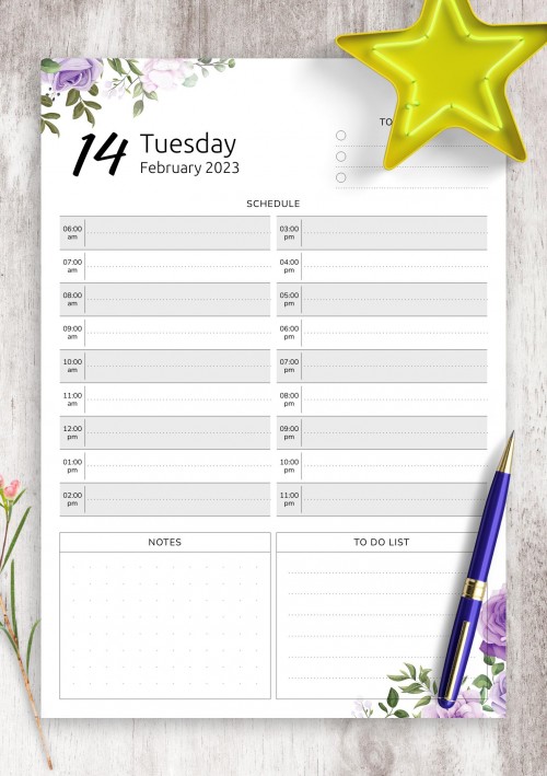February 2023 Floral Day Planner Template
