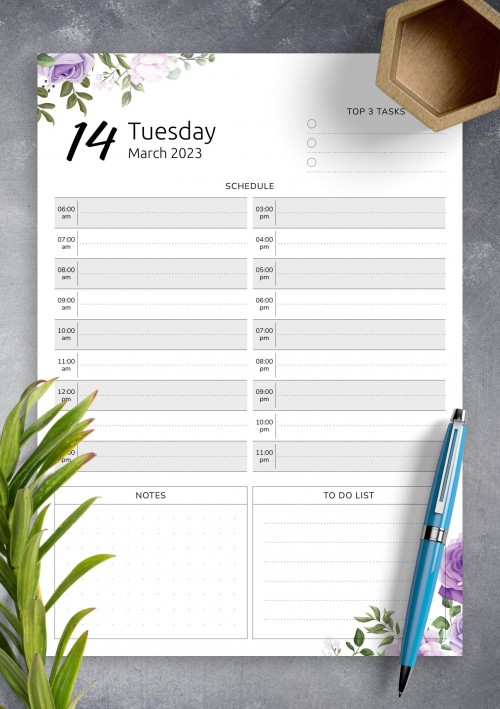 March 2023 Floral Day Planner Template