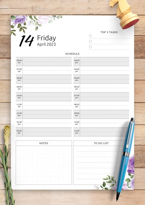 April 2023 Floral Day Planner Template