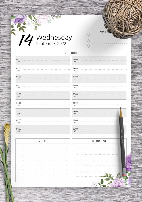 September 2022 Floral Day Planner Template
