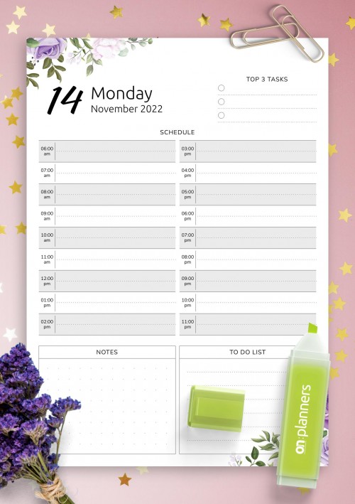 November 2022 Floral Day Planner Template