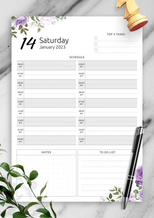 January 2023 Floral Day Planner Template