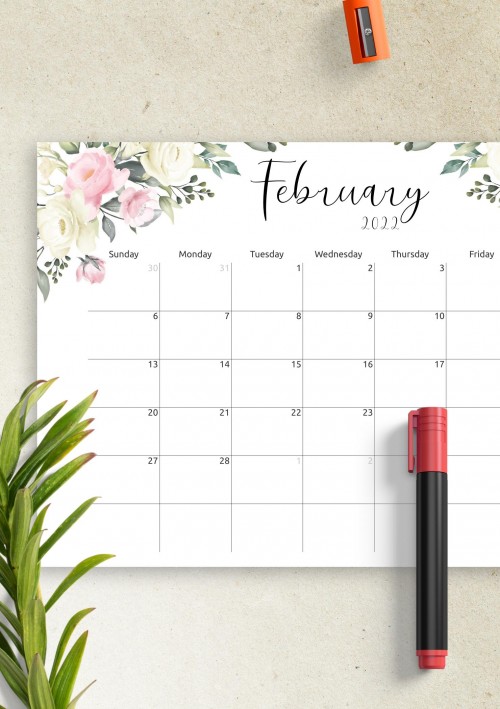 Floral Design February 2022 Calendar