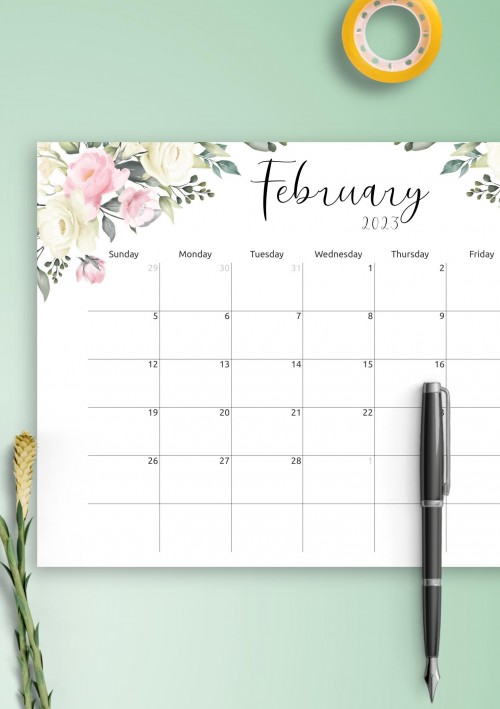 Floral Design February 2023 Calendar
