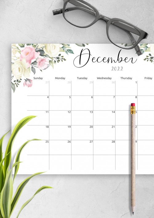 Floral Design December 2022 Calendar