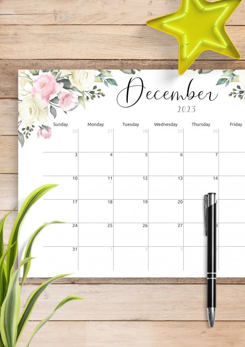 Floral Design December 2023 Calendar