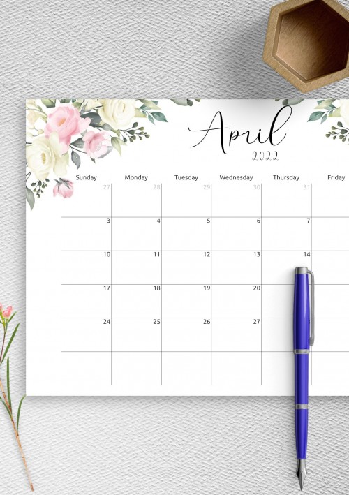 Floral Design April 2022 Calendar