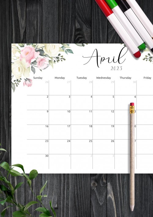 Floral Design April 2023 Calendar