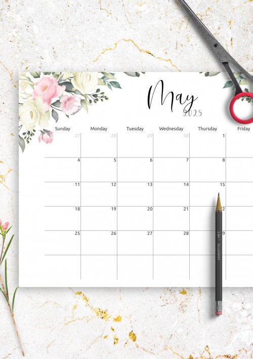 Floral Design May 2025 Calendar