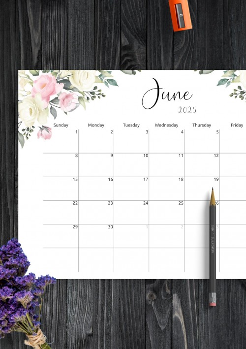 Floral Design June 2025 Calendar