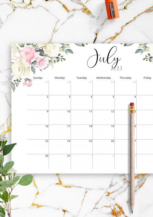 Floral Design July 2023 Calendar