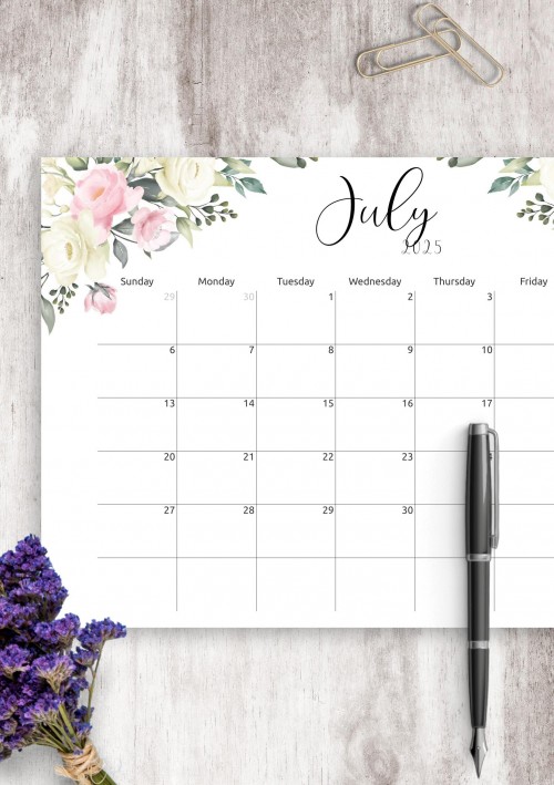 Floral Design July 2025 Calendar