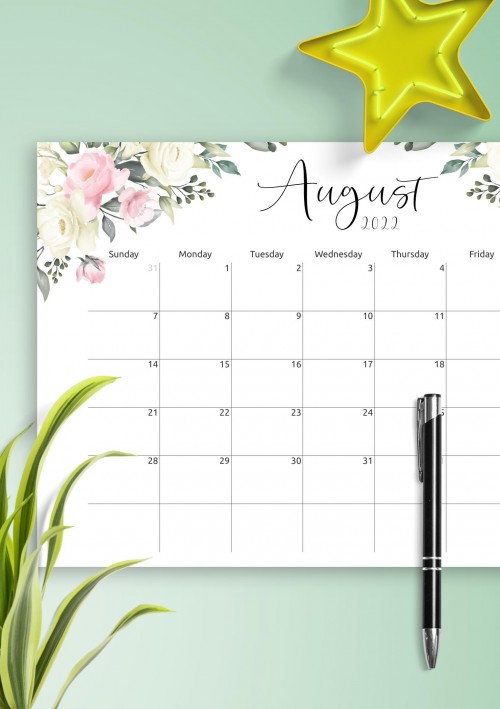 Floral Design August 2022 Calendar