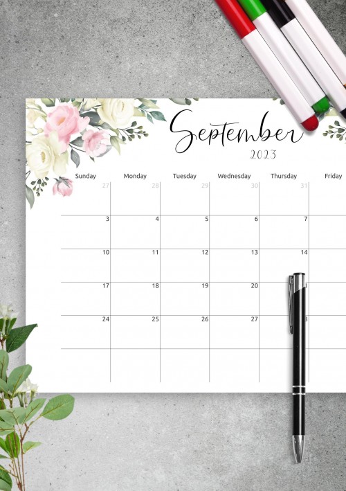Floral Design September 2023 Calendar