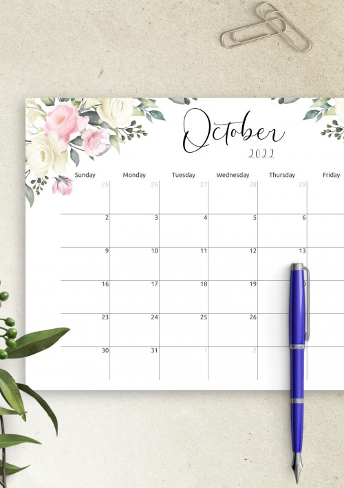 Floral Design October 2022 Calendar