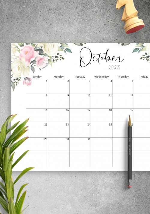 Floral Design October 2023 Calendar