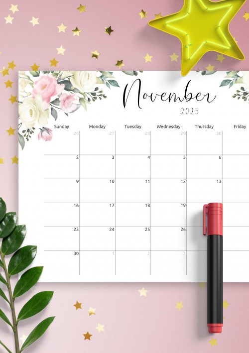 Floral Design November 2025 Calendar