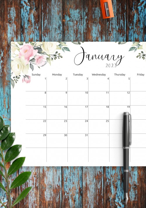 Floral Design January 2023 Calendar