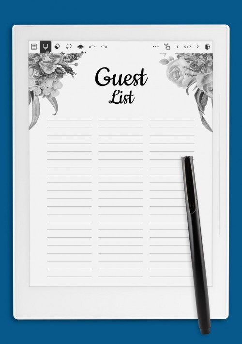Supernote A5X Floral Guest List Template