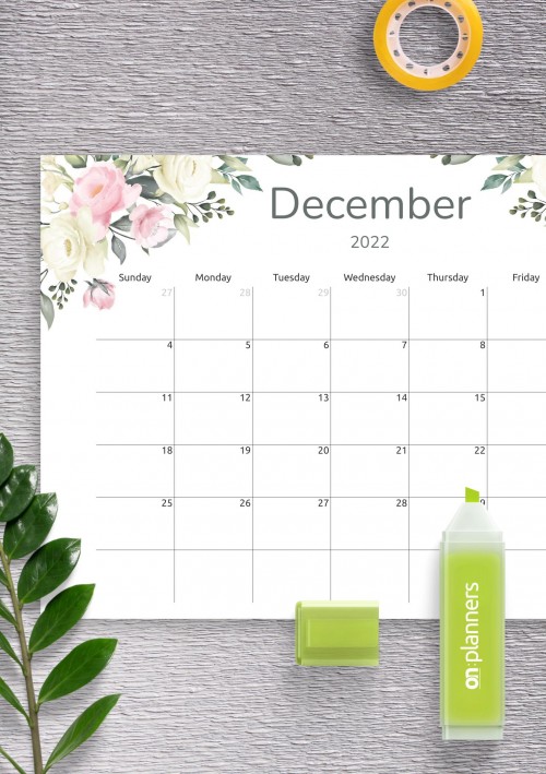 Floral December 2022 Calendar