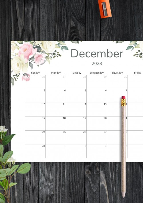 Floral December 2023 Calendar