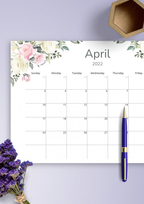 Floral April 2022 Calendar