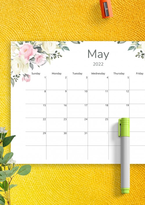 Floral May 2022 Calendar