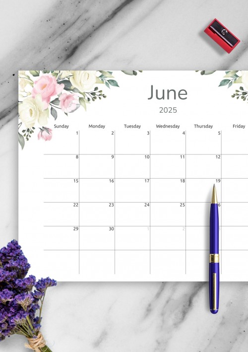 Floral June 2025 Calendar