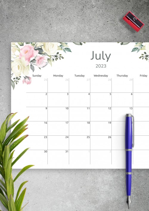 Floral July 2023 Calendar