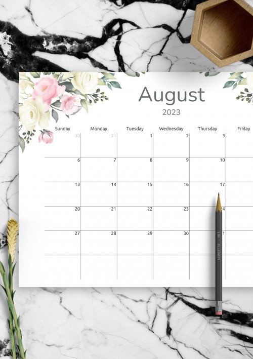 Floral August 2023 Calendar