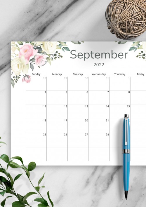 Floral September 2022 Calendar