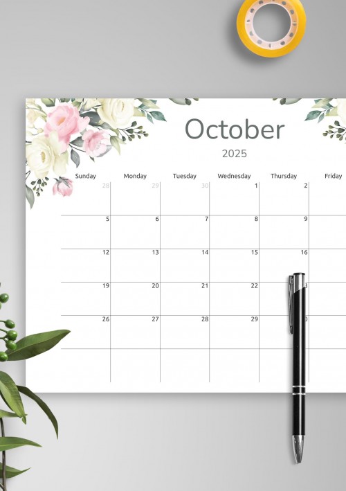 Floral October 2025 Calendar