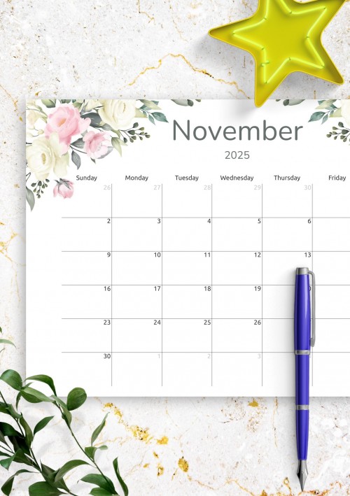 Floral November 2025 Calendar