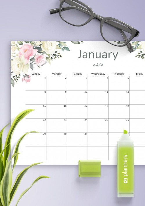 Floral January 2023 Calendar