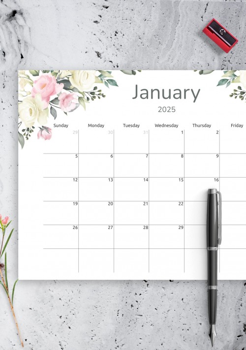 Floral January 2025 Calendar