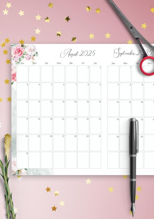 Floral Two Months August 2025 Calendar