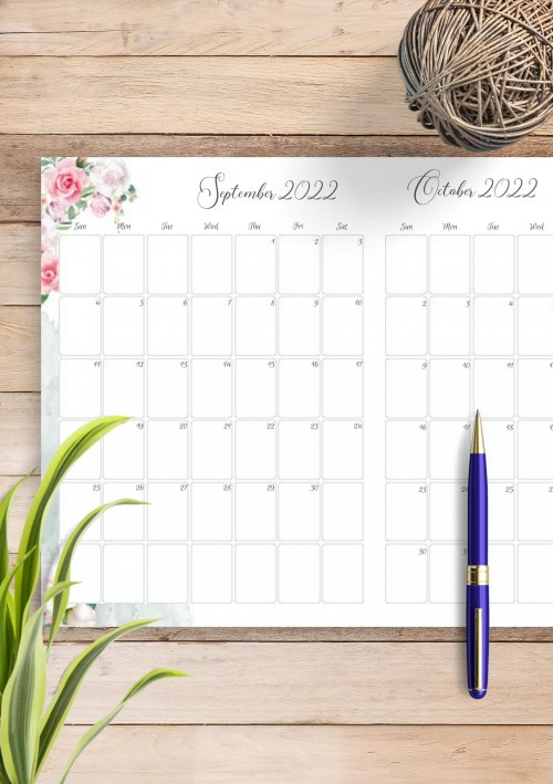 Floral Two Months September 2022 Calendar